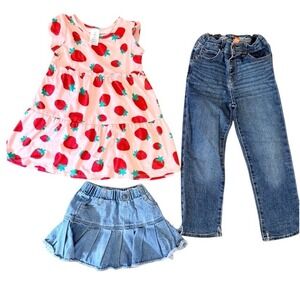 Girls Strawberry Dress Denim Skirt and Jeans 4T 5T Bundle Members Mark TCP Shein